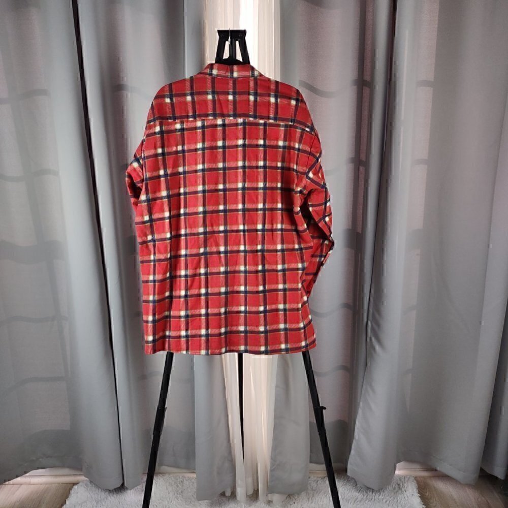Saugatuck Mens 100% Cotton Red Long Sleeve Plaid Flannel Button Up Shirt Size XL - Picture 3 of 11